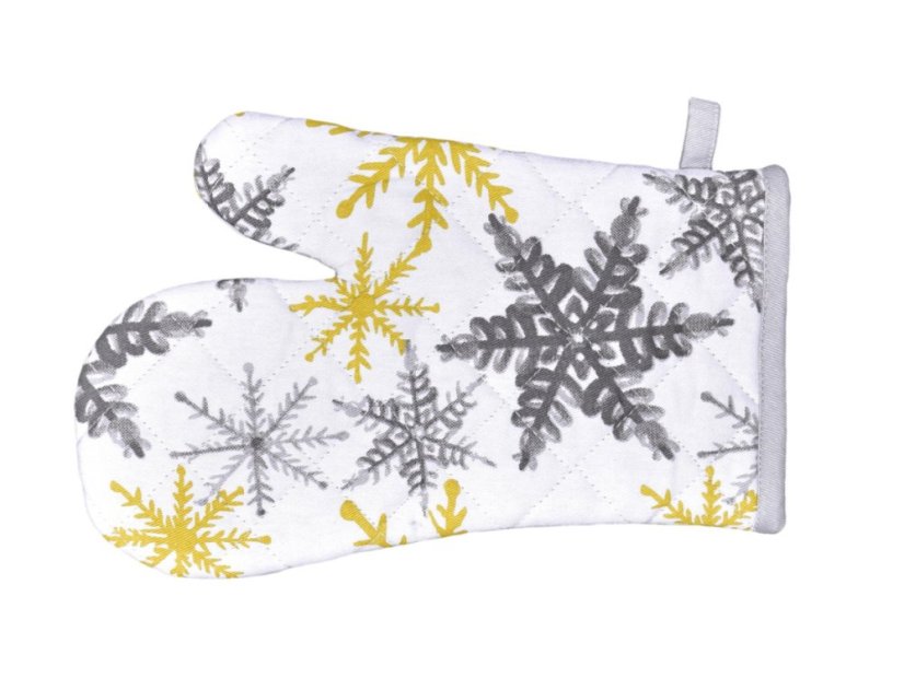 Vánoční chňapka Šedé a žluté vločky 1ks