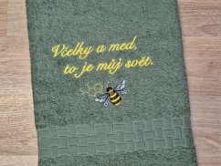 Luxusní dárková sada ručníku a osušky Včelky khaki