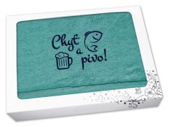 Dárkové balení osušky pro rybáře Chyť a pivo petrolej