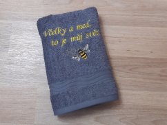 Luxusní ručník pro včelaře tmavě šedý 450g Včelky a med, to je můj svět