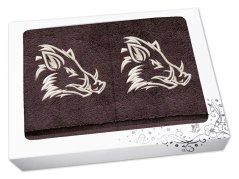 Dárková sada ručník + osuška pro myslivce Kanec hlava hnědá