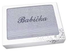 Dárkové balení osušky BABIČKA světle šedá
