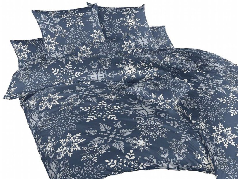 Bavlněný povlak na polštář 40x40 KOMFORT Vločky Snowflakes tmavě modré