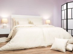 Damaškový dekorační polštářek 40x40 Atlas grádl proužek 2 cm šampaň