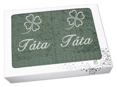 Dárková sada ručník + osuška TÁTA se čtyřlístkem ratanika khaki
