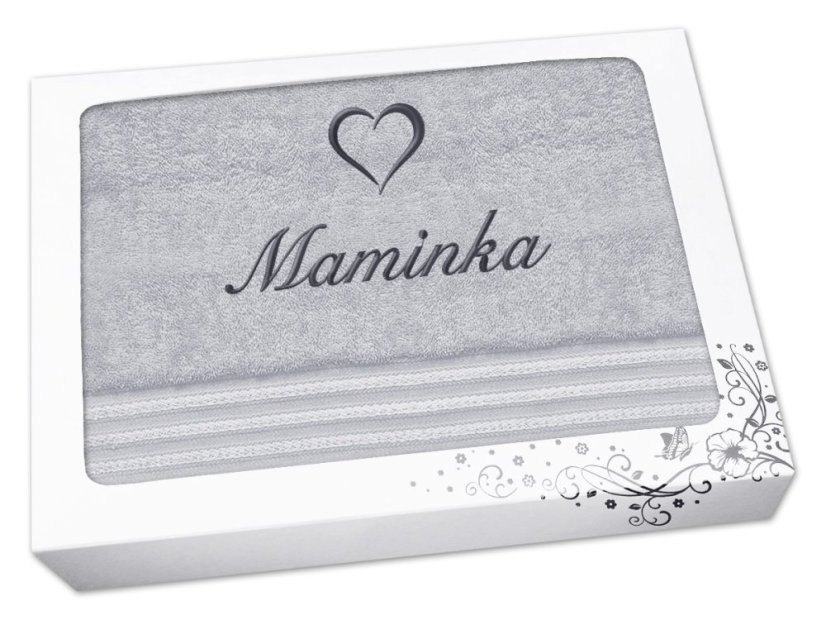 Dárková sada ručníku a osušky MAMINKA se srdíčkem linie světle šedá