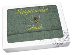 Luxusní dárková sada ručníku a osušky SE JMÉNEM NA PŘÁNÍ Nejlepší včelař khaki