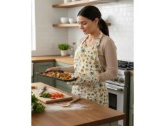 Bavlněná kuchyňská zástěra Žluté a olivové květy