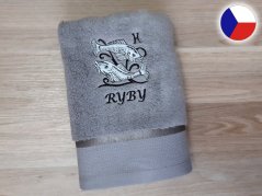 Luxusní dárková sada ručník + osuška Znamení Ryby šedá/šedá