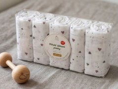 Dětské látkové pleny s potiskem 70x70 Fialová srdíčka 5ks