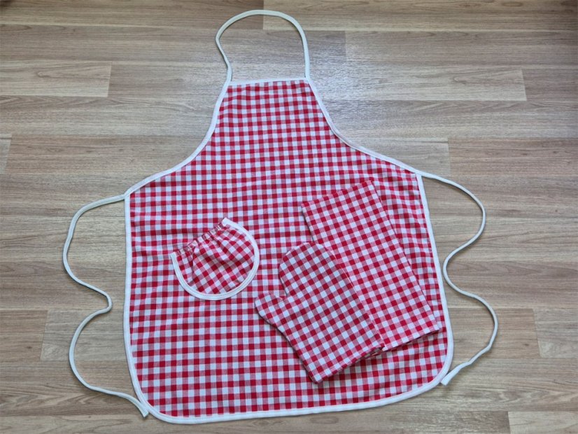 Dárkové balení Kanafas kostka červená - zástěra + chňapka + utěrka