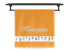 Osuška se jménem NA PŘÁNÍ 70x140 Květinový herbář oranžový