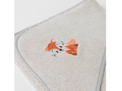 Osuška pro miminko s kapucí a výšivkou 75x75 Lištičky světle šedá/šedá 350g 