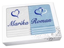 Dárková sada ručníků se jménem linie bílá/modrá Srdíčka