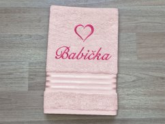 Dárkové balení ručníku BABIČKA se srdíčkem linie světle růžová