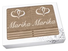 Dárková sada ručníku a osušky se jménem linie tmavě béžová Srdíčka