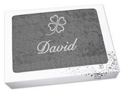 Dárková sada ručník + osuška se jménem ratanika tmavě šedá Čtyřlístek