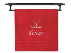 Osuška se jménem NA PŘÁNÍ červená 70x140 Florbal