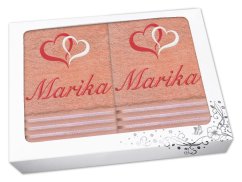 Dárková sada ručníku a osušky se jménem linie lososová Srdíčka