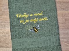 Luxusní dárková sada ručníku a osušky Včelky khaki