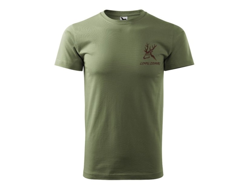 Tričko pro myslivce s výšivkou khaki- 3XL Jelen