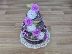 Třípatrový dort z ručníků a osušek Kasandra stříbrná