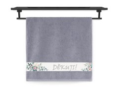 Froté ručník 50x100 NORA TISK 450g Poděkování středně šedý