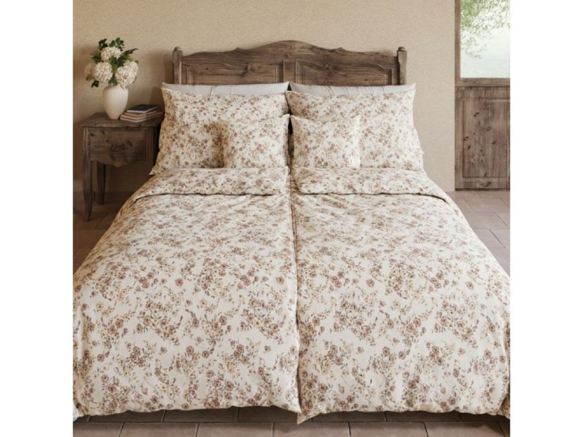 Povlečení bavlna EXCLUSIVE 2x 70x90, 200x200 Kvítí béžové