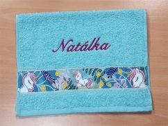 Dětský ručník se jménem NA PŘÁNÍ 30x50 Jednorožec mint