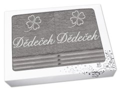 Dárková sada ručníku a osušky DĚDEČEK se čtyřlístkem linie tmavě šedá