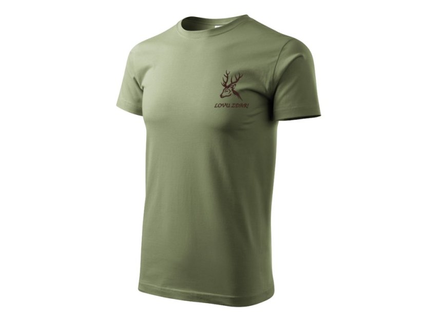 Tričko pro myslivce s výšivkou khaki- 3XL Jelen