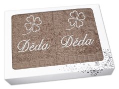 Dárková sada ručník + osuška DĚDA se čtyřlístkem ratanika tmavě béžová