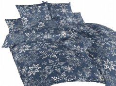 Bavlněné francouzské povlečení 240x220, 2x 70x90 KOMFORT Vločky Snowflakes tmavě modré