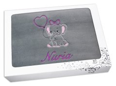 Dárková dětská deka se jménem 75x100 Slůně šedá