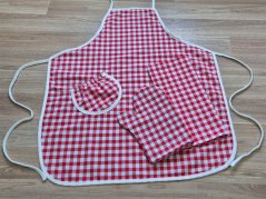 Dárkové balení Kanafas kostka červená/bílá zástěra + chňapka + utěrka