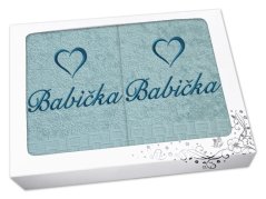 Dárková sada ručník + osuška BABIČKA se srdíčkem ratanika světlý mint