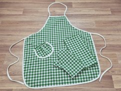 Kuchyňská sada Kanafas kostka zelená zástěra + chňapka + utěrka
