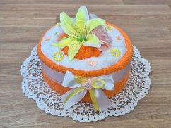 Textilní dort z ručníků Saša oranžová