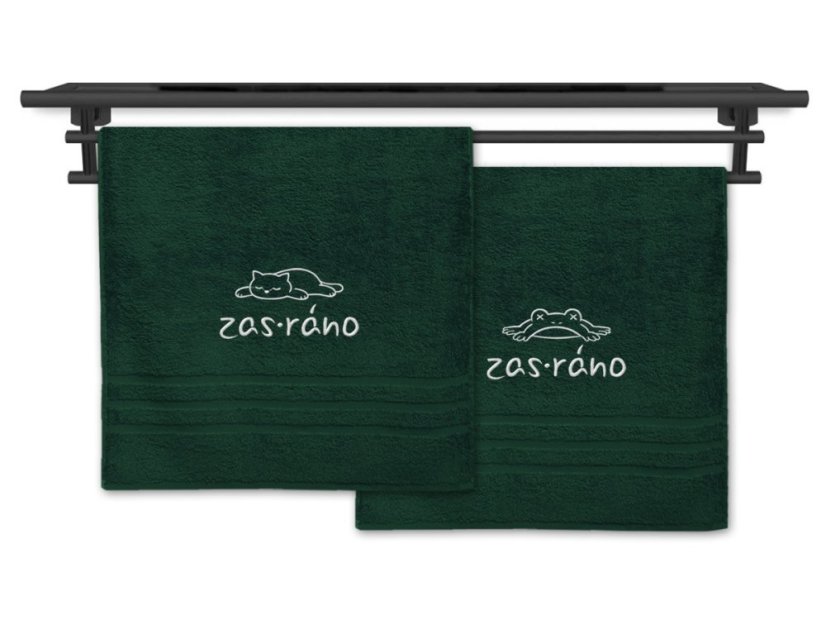Set osušek Zas ráno kočka a žabák tmavě zelená