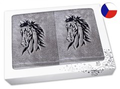 Luxusní dárková sada ručník a osuška šedá Kůň Apollo