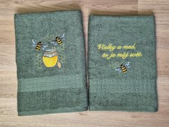 Luxusní dárková sada ručníku a osušky Včelky khaki