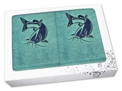 Luxusní dárková sada pro rybáře ručník a osuška petrolejová Sumec