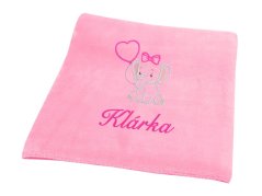 Dětská deka se jménem NA PŘÁNÍ 75x100 Slůně světle růžová