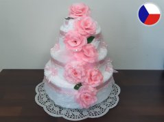 Třípatrový textilní dort z ručníků a osušek Dita růžová