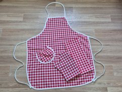 Kuchyňská sada Kanafas kostka červená - zástěra + chňapka + utěrka