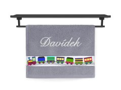 Dětský ručník se jménem NA PŘÁNÍ 30x50 Mašinky středně šedé