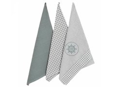 Kuchyňské utěrky bavlněné Káro a kruh šedá 3ks