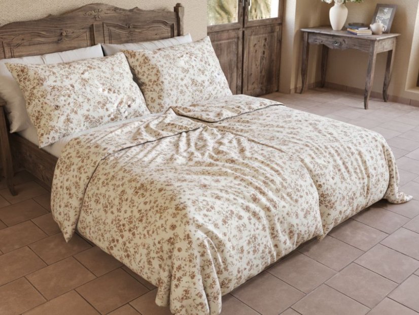 Povlečení bavlna EXCLUSIVE 2x 70x90, 200x200 Kvítí béžové