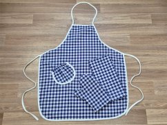 Kuchyňská sada Kanafas kostka modrá/bílá zástěra + chňapka + utěrka