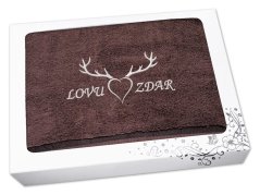 Dárkové balení osušky pro myslivce Paroží + Lovu zdar hnědá